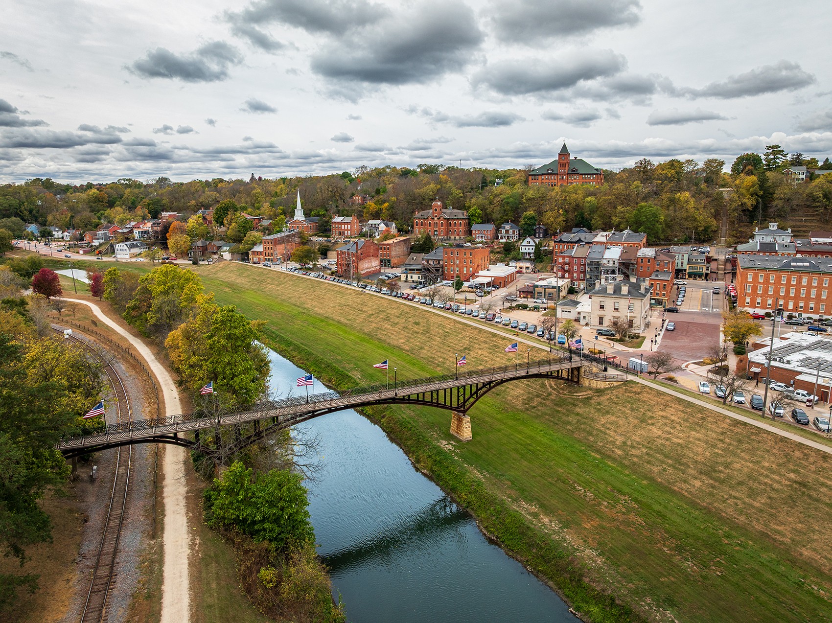 Bridge over Galena river in Illinois on a cloudy day