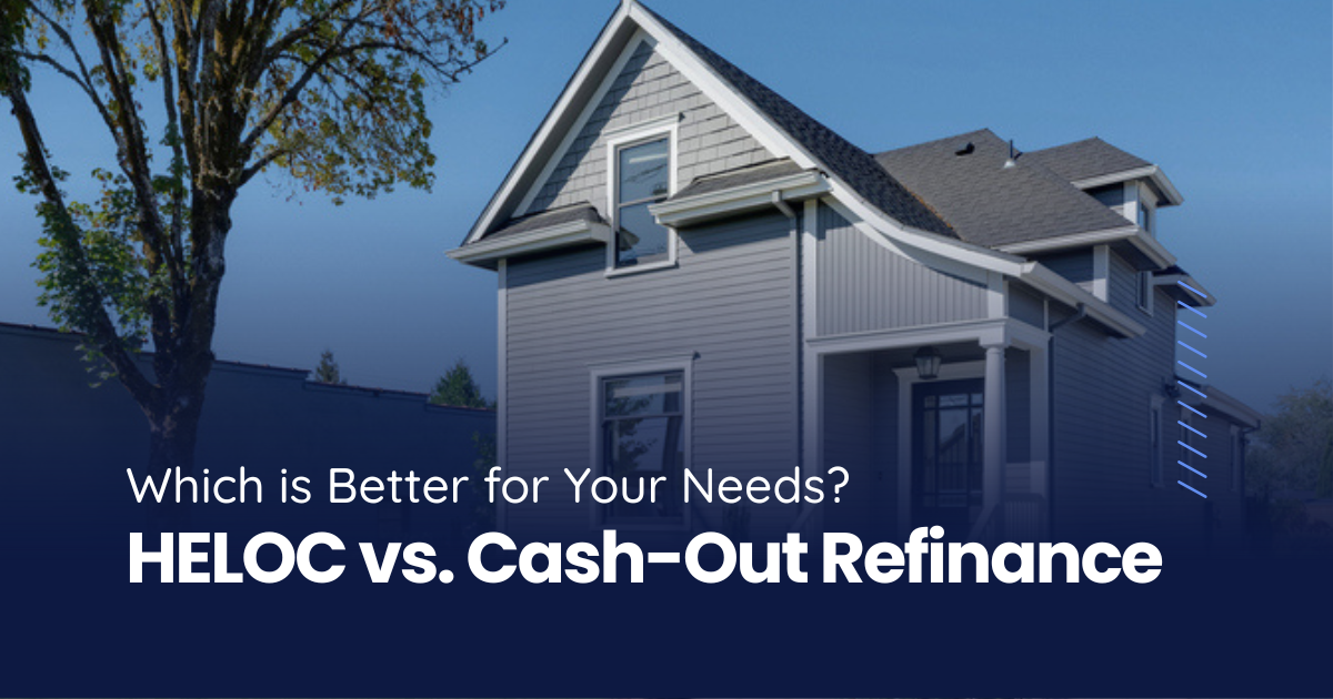 Modern two-story home with gray siding illustrating home equity financing options for HELOC versus cash-out refinance comparison.