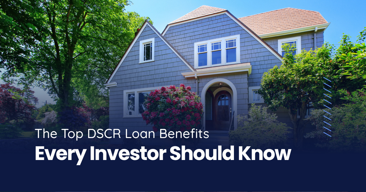 Suburban rental property with blue-gray shingle siding representing DSCR loan benefits for real estate investors.