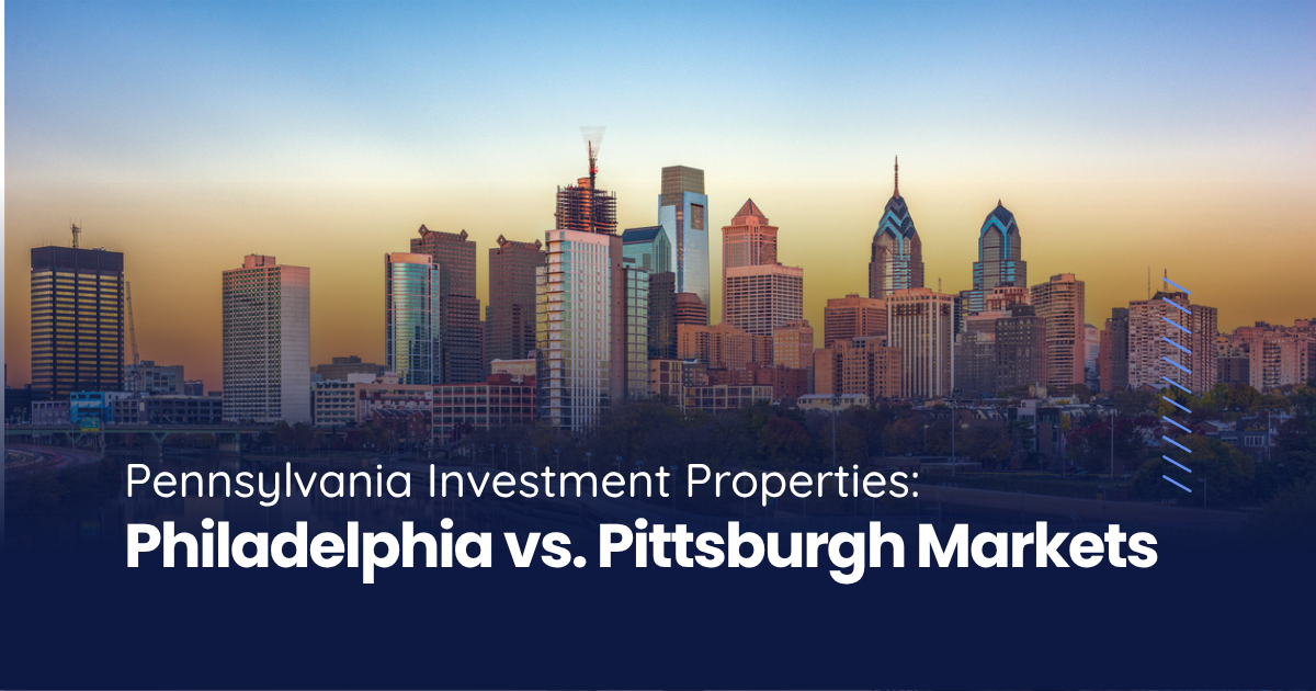 Philadelphia skyline at dusk with illuminated skyscrapers, a top market for Pennsylvania investment properties.